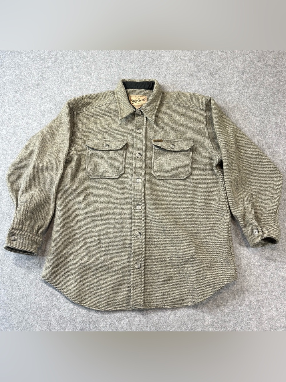 Woolrich Men’s Herringbone Wool Shacket Shirt Jacket Large Outdoor Warm Hiking